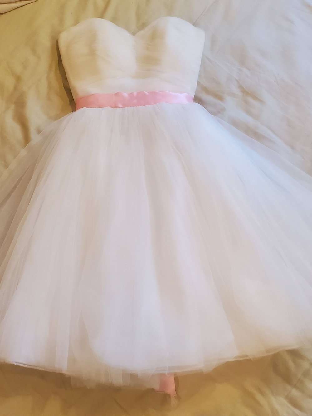 Mori Lee Madeline Gardner Girls Formal Dress Size 6 White Tulle Pink Bow Special